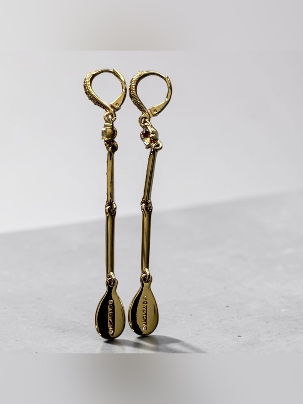 Givenchy Long Gold-Plated Drop Teardrop Crystal Leverback Earrings - Picture 5 of 6